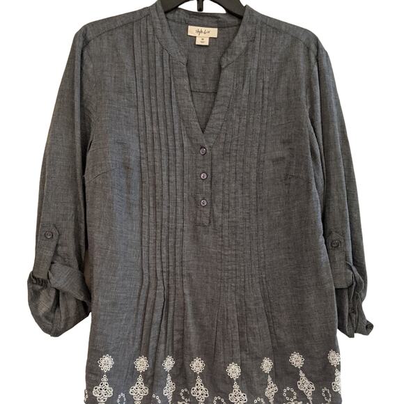 Style & Co Chambray/Denim Color Tunic w/Eyelet, M - Picture 1 of 5